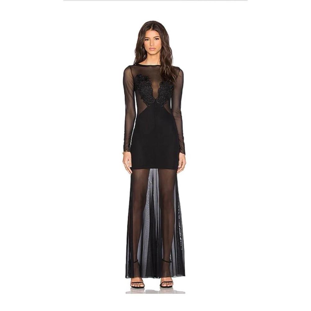 TFNC London Patti Mesh Overlay Appliqué Sheer Formal Evening Goth Prom Dress S